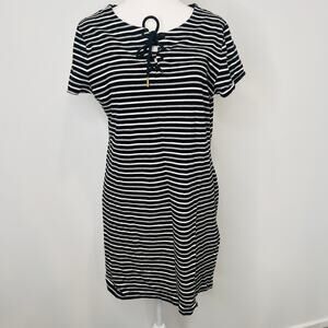 Striped Tommy Hilfiger Navy Blue Gray And White Form Fitting Dress Size L